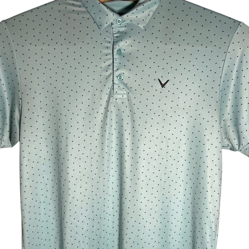 Callaway Golf Polo Men Large Light Blue Chevron All Over Print Short Sleeve